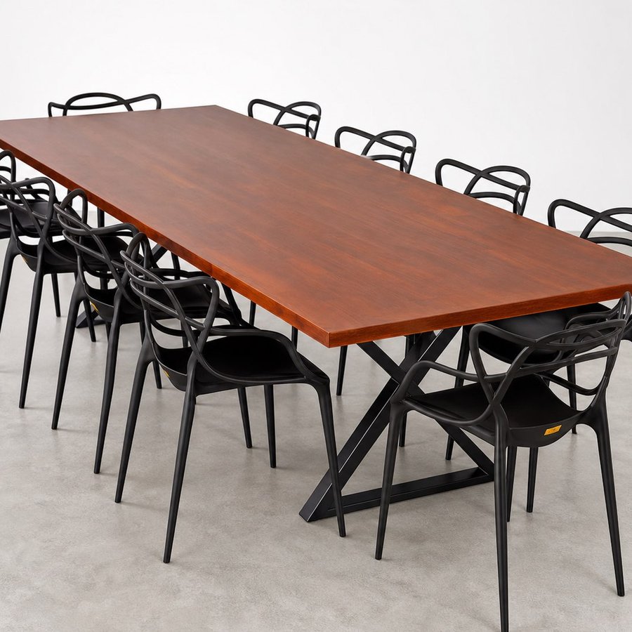 Conjunto Mesa Industrial Mel 2,5m com 10 cadeiras